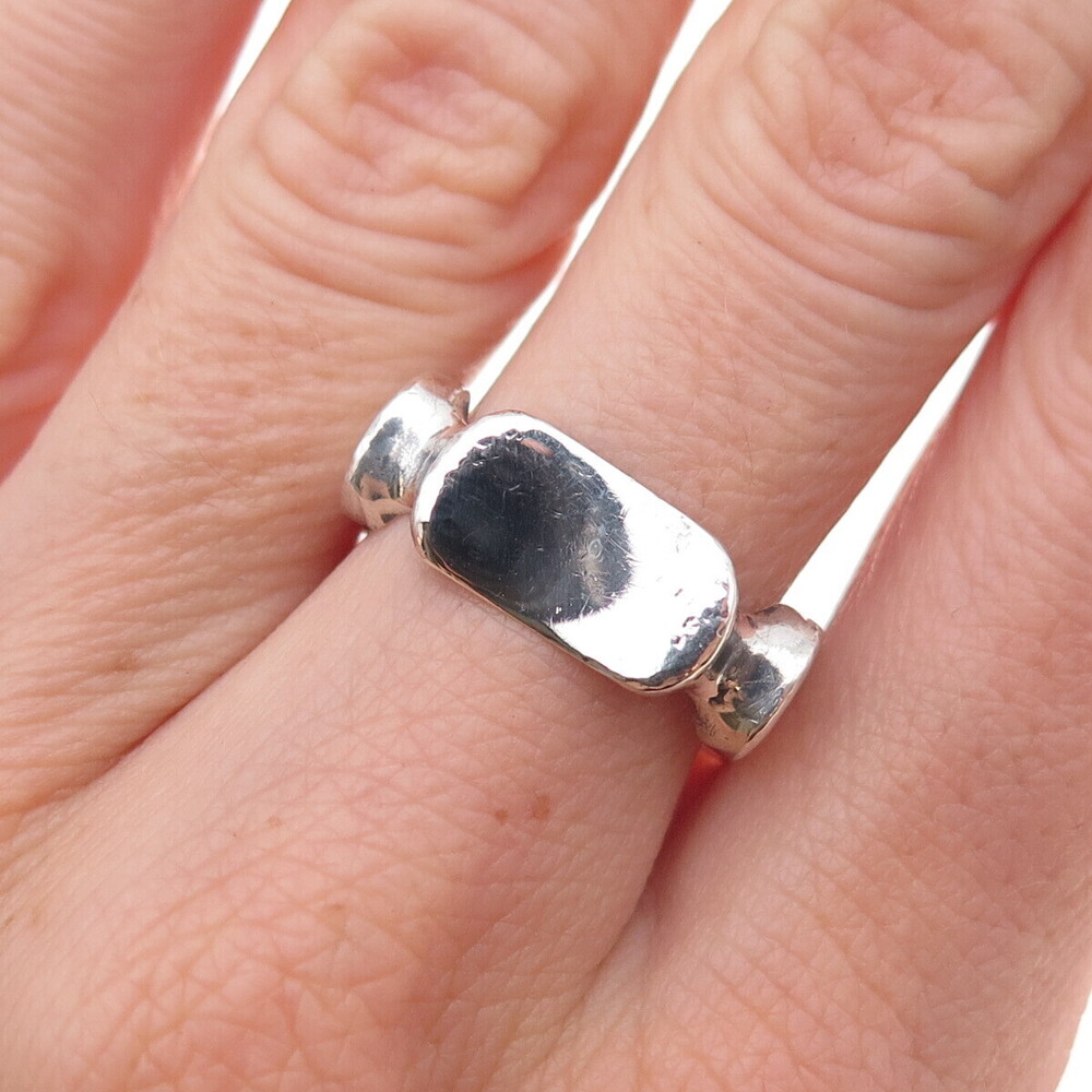 925 Sterling Silver Vintage Mexico Modernist Oxidized Ring Size 7.5